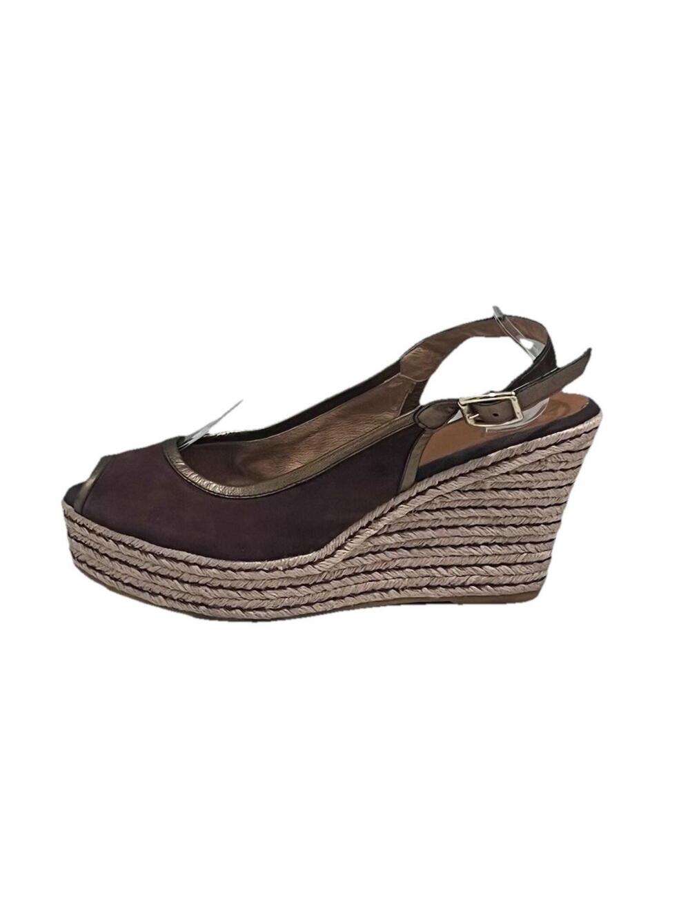 KNN Chocolate Brown Suede Leather Slingback Espadrille Wedge Sandals EU 40
